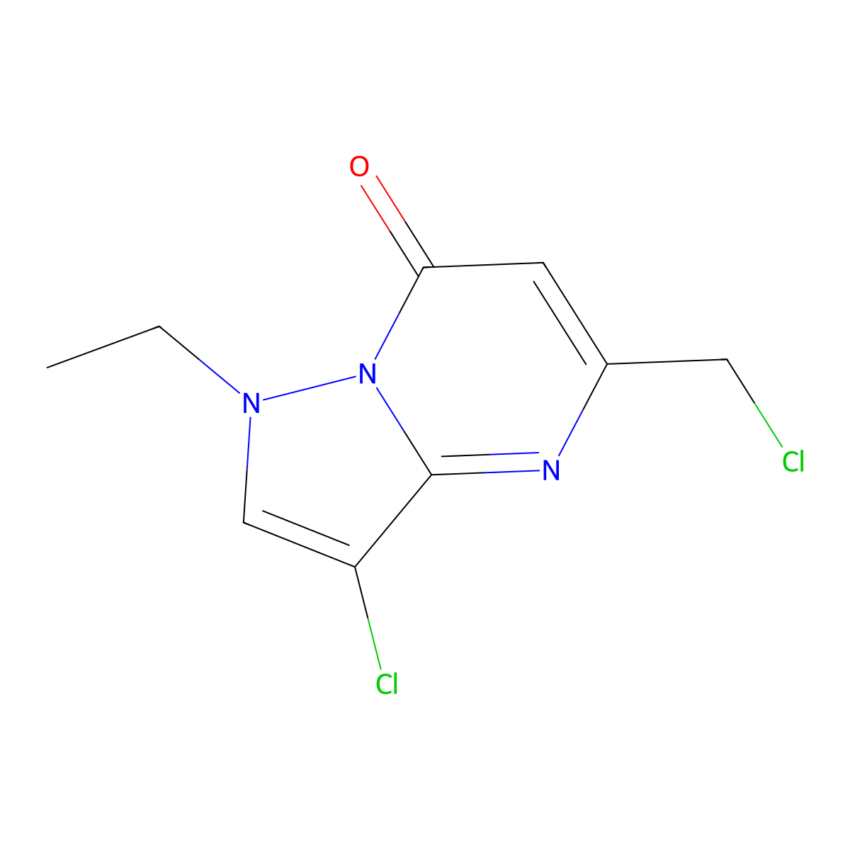 3-chloro-5-(chloromethyl)-1-ethylpyrazolo[1,5-a]pyrimidin-7(1H)-one molecular structure, CAS 1018165-94-0