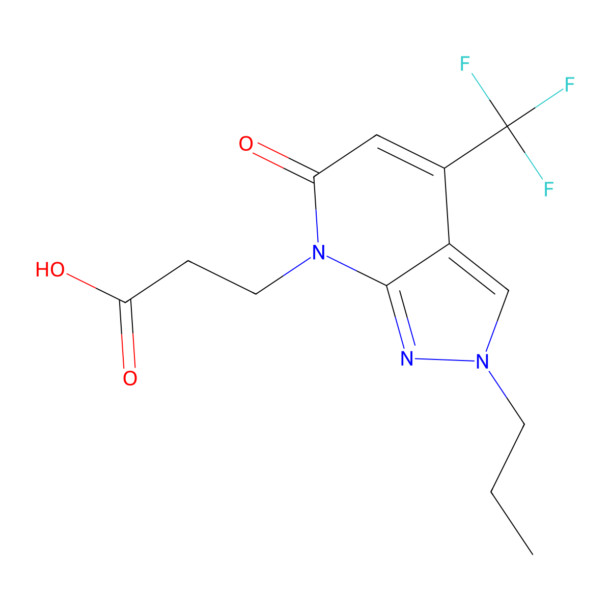 3-[6-oxo-2-propyl-4-(trifluoromethyl)-2,6-dihydro-7H-pyrazolo[3,4-b]pyridin-7-yl]propanoic acid molecular structure, CAS 1018165-97-3