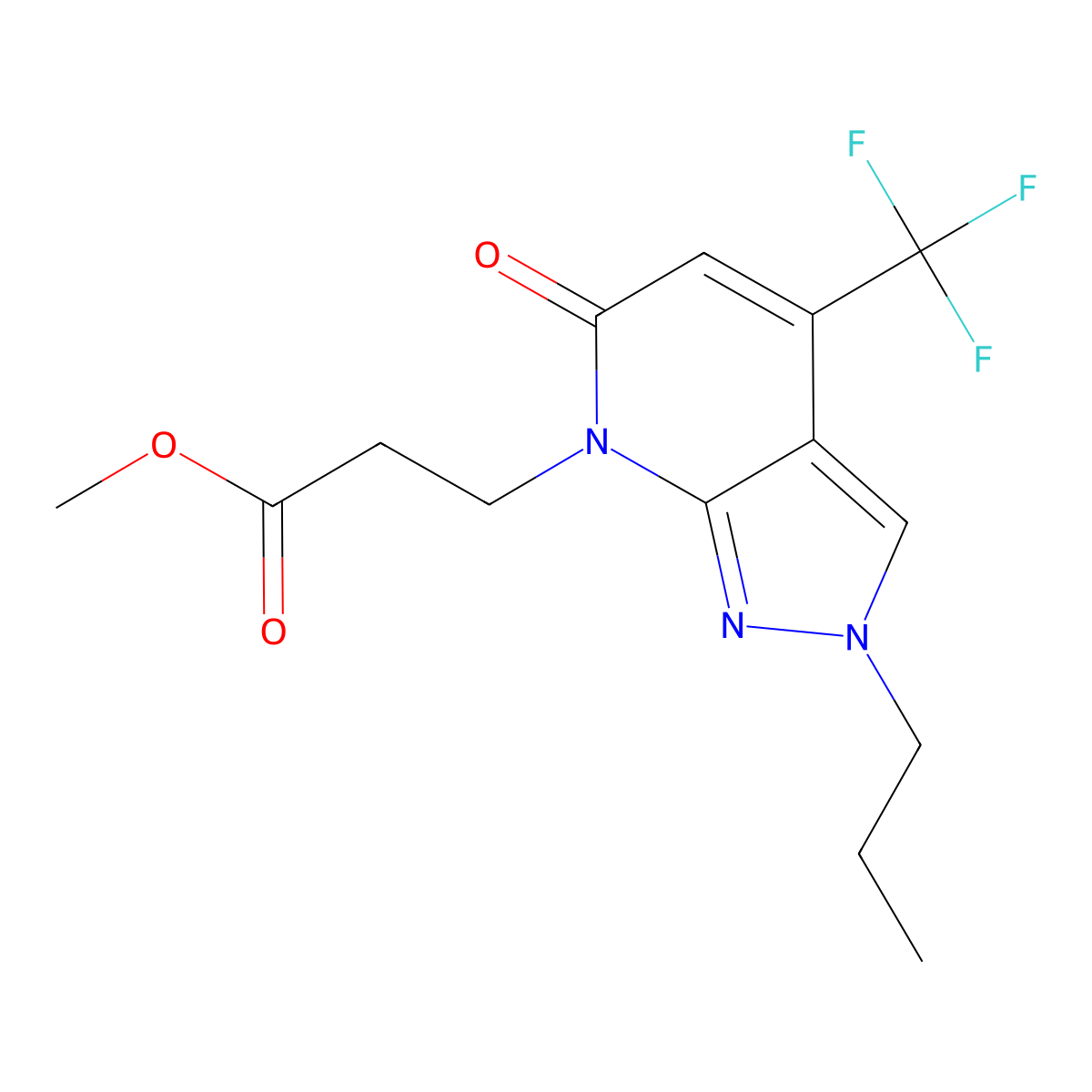 Methyl 3-(6-oxo-2-propyl-4-(trifluoromethyl)-2H-pyrazolo[3,4-b]pyridin-7(6H)-yl)propanoate molecular structure, CAS 1018166-01-2