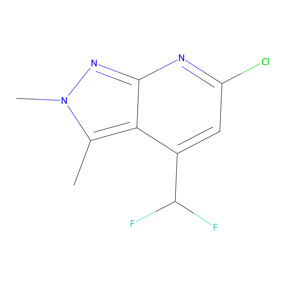 6-chloro-4-(difluoromethyl)-2,3-dimethyl-2H-pyrazolo[3,4-b]pyridine molecular structure, CAS 1018166-05-6