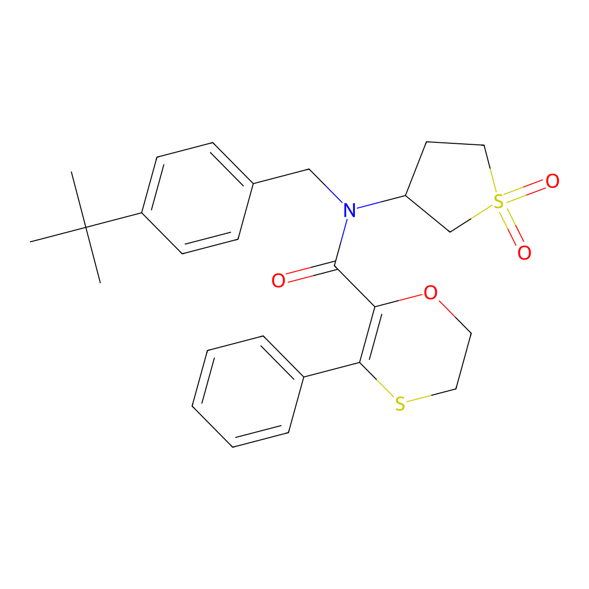 N-(4-tert-butylbenzyl)-N-(1,1-dioxidotetrahydrothiophen-3-yl)-3-phenyl-5,6-dihydro-1,4-oxathiine-2-carboxamide molecular structure, CAS 1018166-16-9