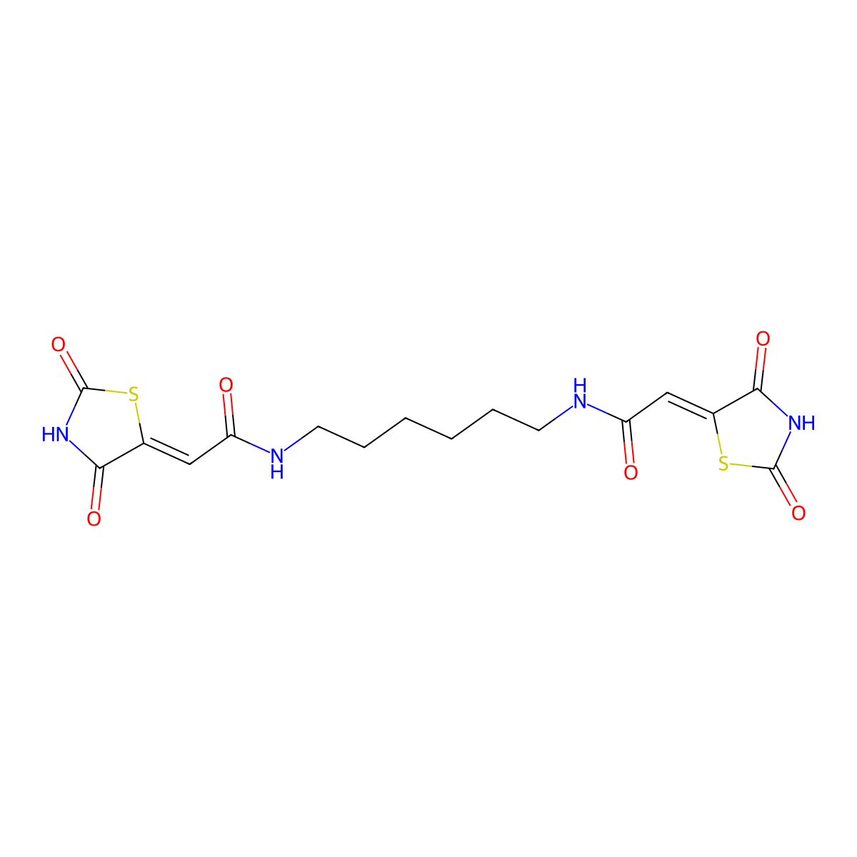 Acetamide, N,Na(2)-1,6-hexanediylbis[2-(2,4-dioxo-5-thiazolidinylidene)- molecular structure, CAS 1018166-26-1