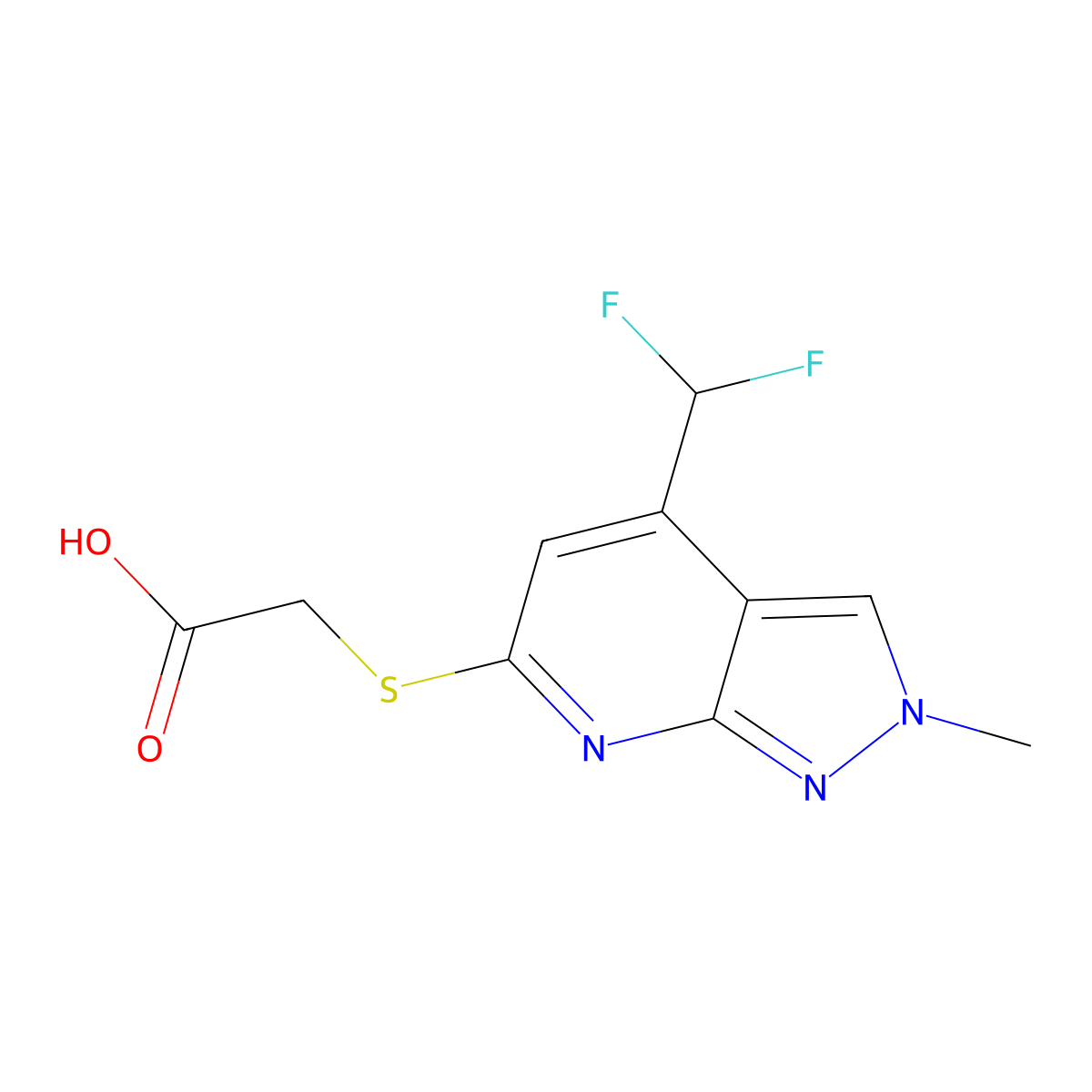 2-((4-(Difluoromethyl)-2-methyl-2H-pyrazolo[3,4-b]pyridin-6-yl)thio)acetic acid molecular structure, CAS 1018166-29-4