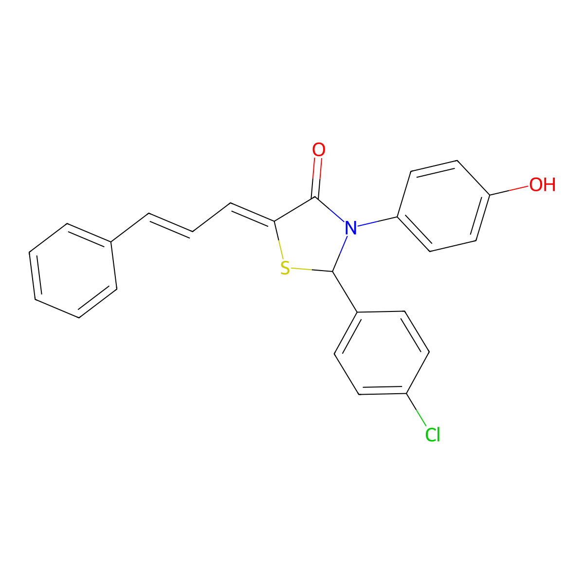 2-(4-Chlorophenyl)-3-(4-hydroxyphenyl)-5-(3-phenyl-2-propen-1-ylidene)-4-thiazolidinone molecular structure, CAS 1018166-42-1