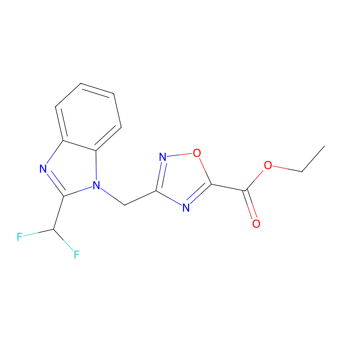 ethyl 3-{[2-(difluoromethyl)-1H-benzimidazol-1-yl]methyl}-1,2,4-oxadiazole-5-carboxylate molecular structure, CAS 1018166-57-8