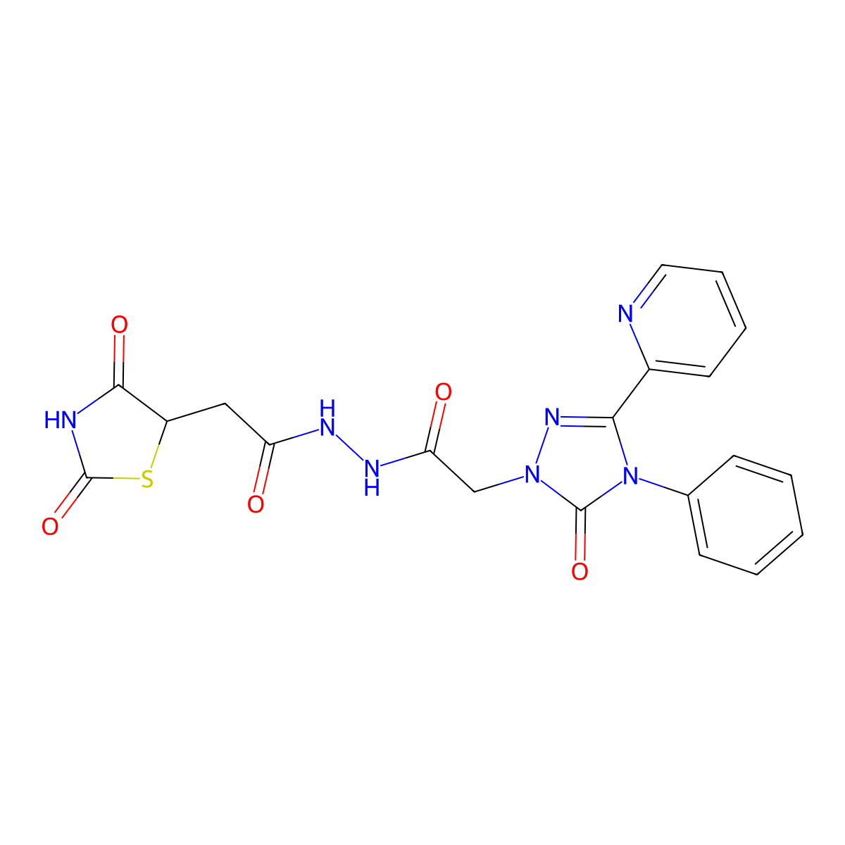 1H-1,2,4-Triazole-1-acetic acid, 4,5-dihydro-5-oxo-4-phenyl-3-(2-pyridinyl)-, 2-[2-(2,4-dioxo-5-thiazolidinyl)acetyl]hydrazide molecular structure, CAS 1018166-62-5