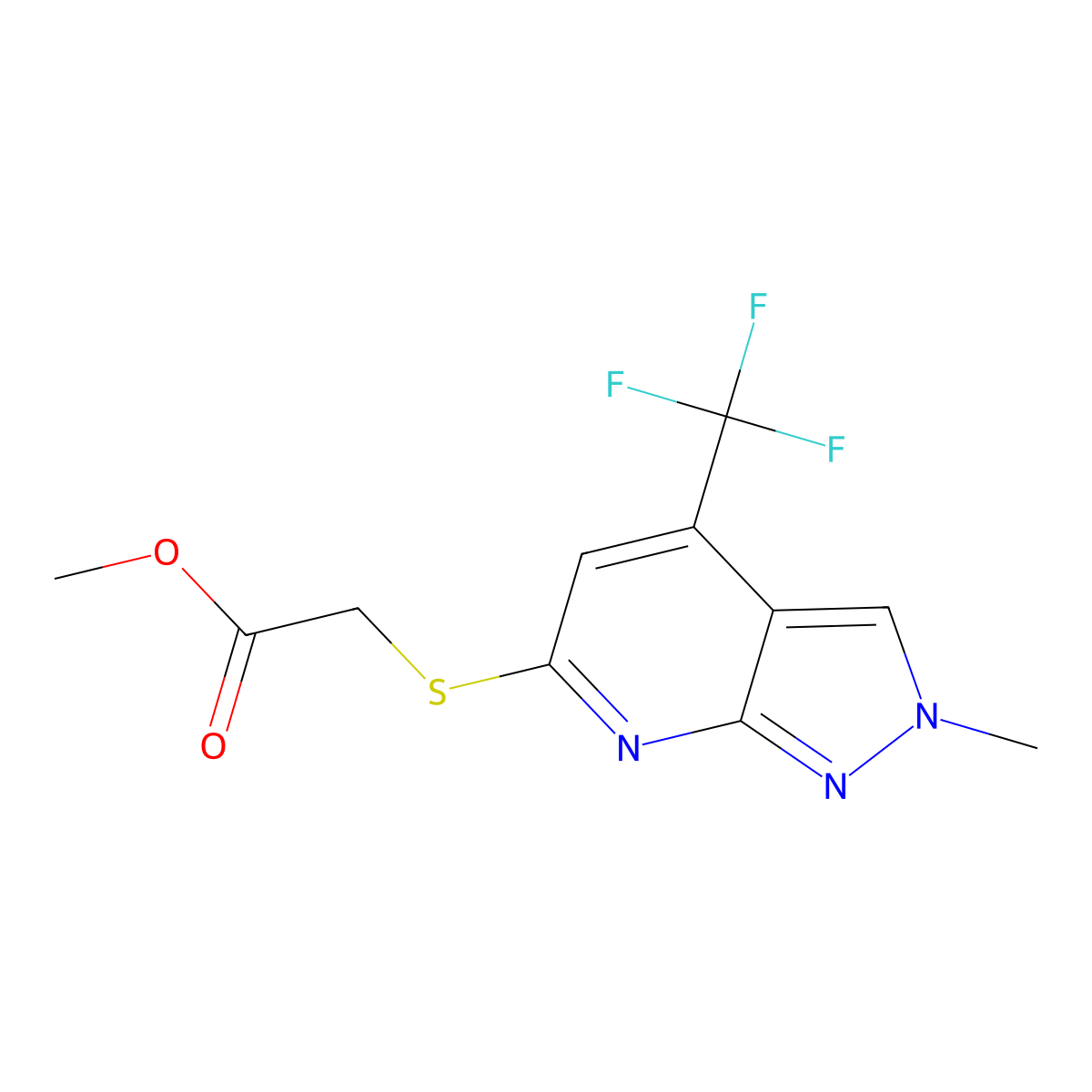Methyl 2-((2-methyl-4-(trifluoromethyl)-2H-pyrazolo[3,4-b]pyridin-6-yl)thio)acetate molecular structure, CAS 1018166-65-8