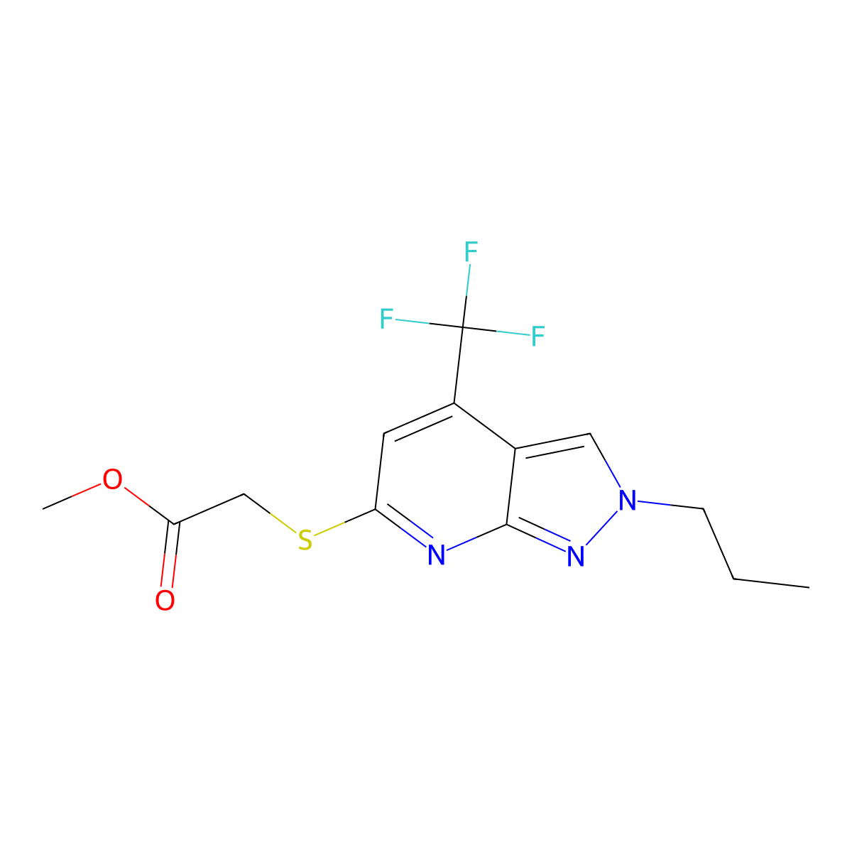 Methyl 2-((2-propyl-4-(trifluoromethyl)-2H-pyrazolo[3,4-b]pyridin-6-yl)thio)acetate molecular structure, CAS 1018166-77-2