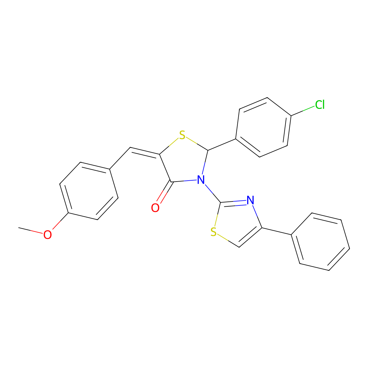 2-(4-Chlorophenyl)-5-[(4-methoxyphenyl)methylene]-3-(4-phenyl-2-thiazolyl)-4-thiazolidinone molecular structure, CAS 1018166-78-3