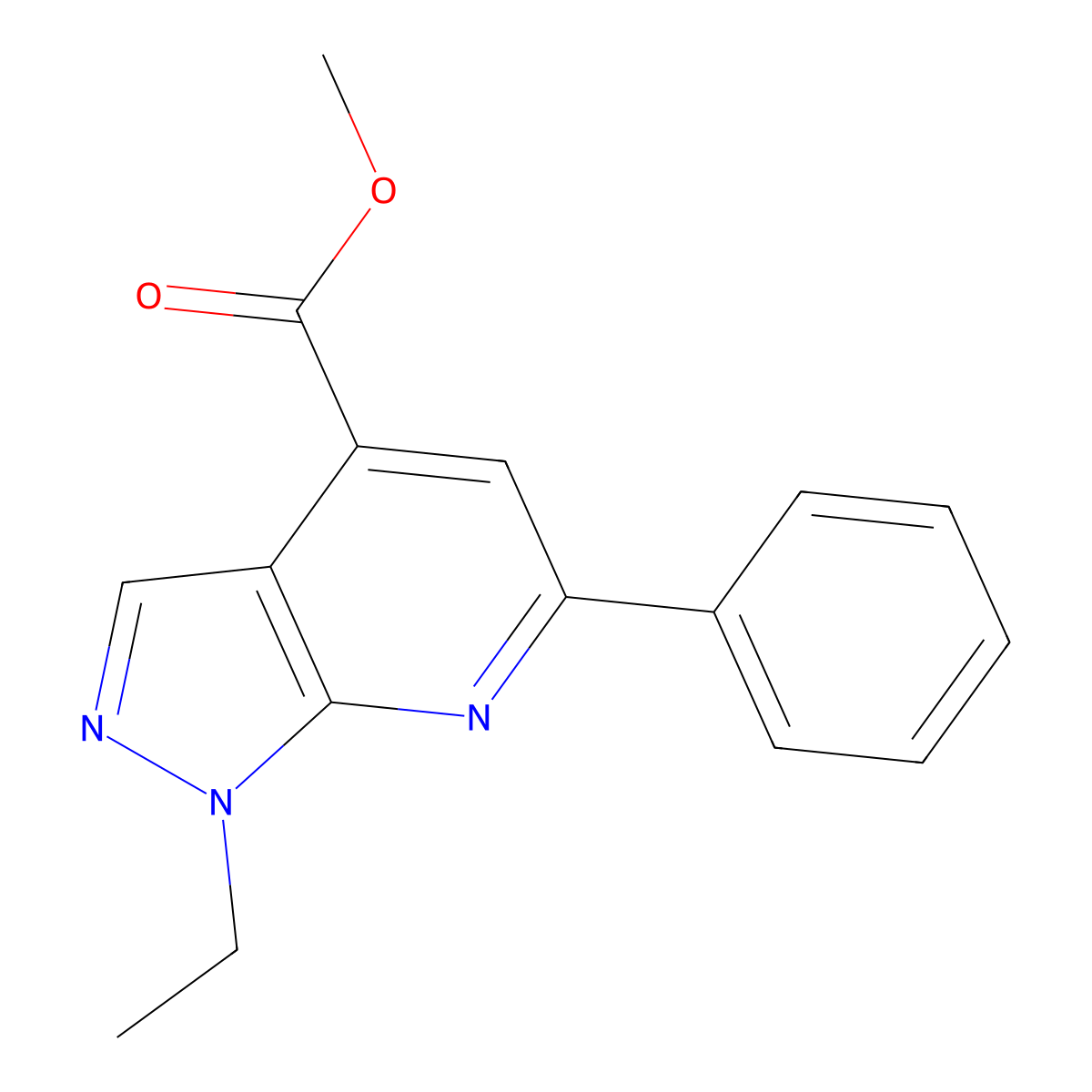 methyl 1-ethyl-6-phenyl-1H-pyrazolo[3,4-b]pyridine-4-carboxylate molecular structure, CAS 1018166-81-8