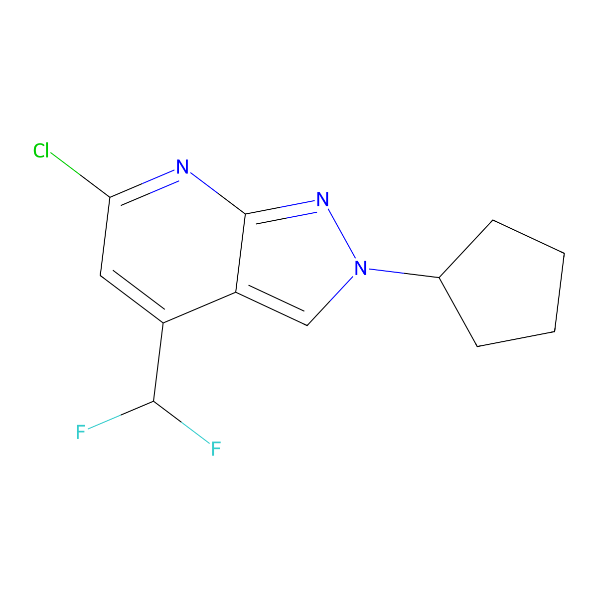 6-chloro-2-cyclopentyl-4-(difluoromethyl)-2H-pyrazolo[3,4-b]pyridine molecular structure, CAS 1018166-86-3