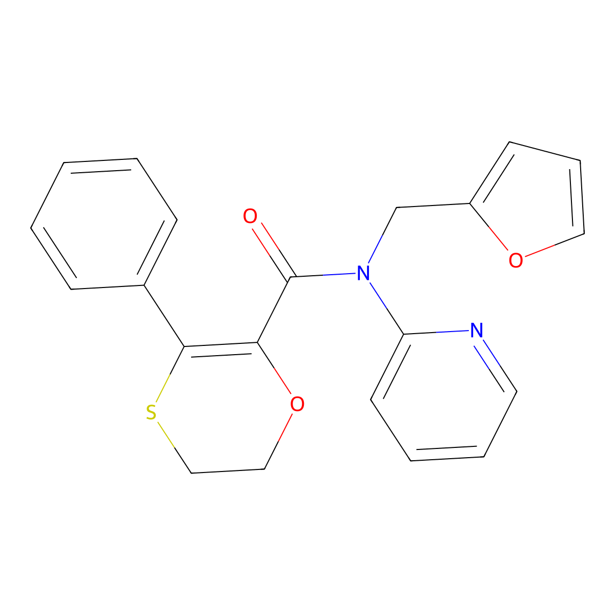 N-(furan-2-ylmethyl)-3-phenyl-N-(pyridin-2-yl)-5,6-dihydro-1,4-oxathiine-2-carboxamide molecular structure, CAS 1018167-13-9