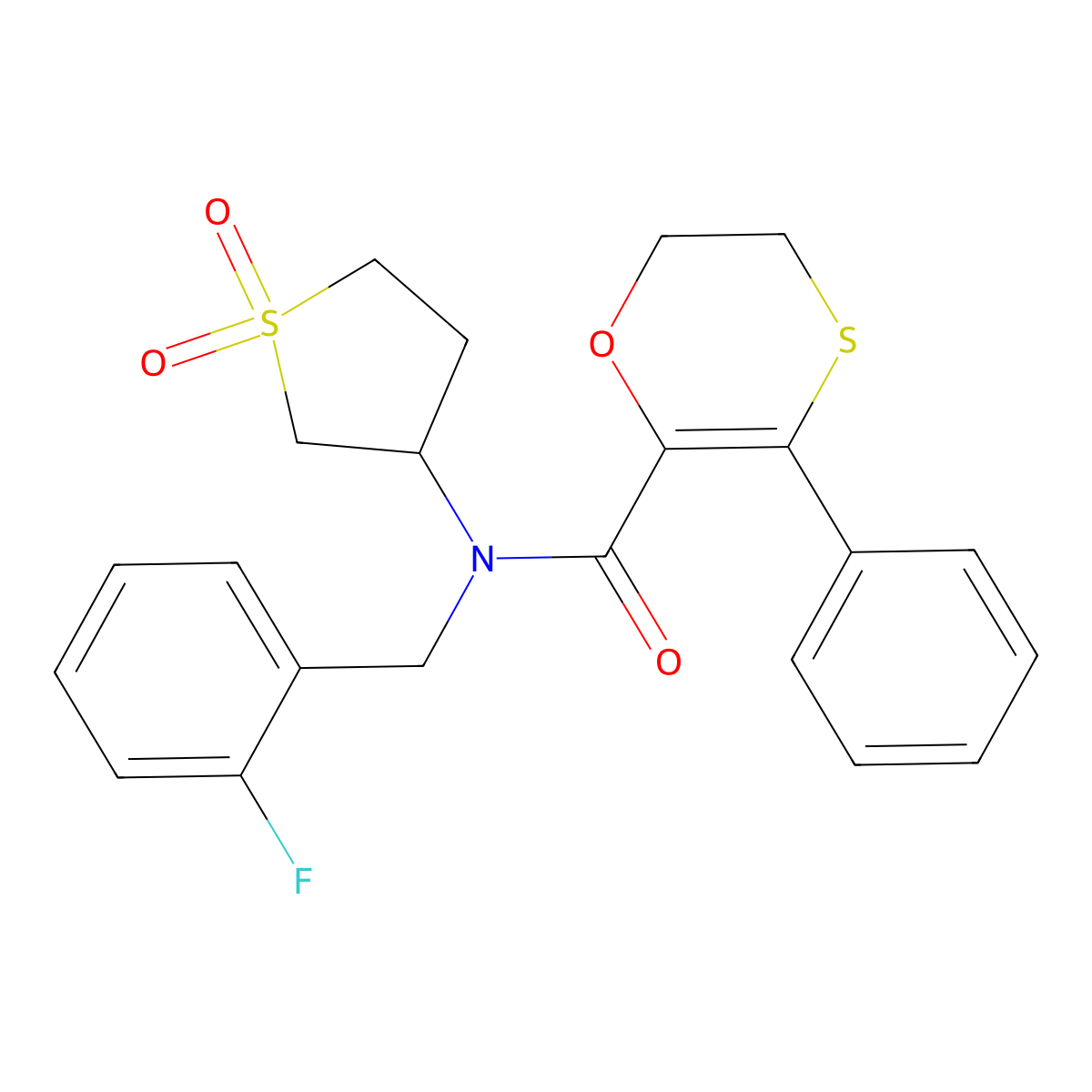 N-(1,1-dioxidotetrahydrothiophen-3-yl)-N-(2-fluorobenzyl)-3-phenyl-5,6-dihydro-1,4-oxathiine-2-carboxamide molecular structure, CAS 1018167-25-3