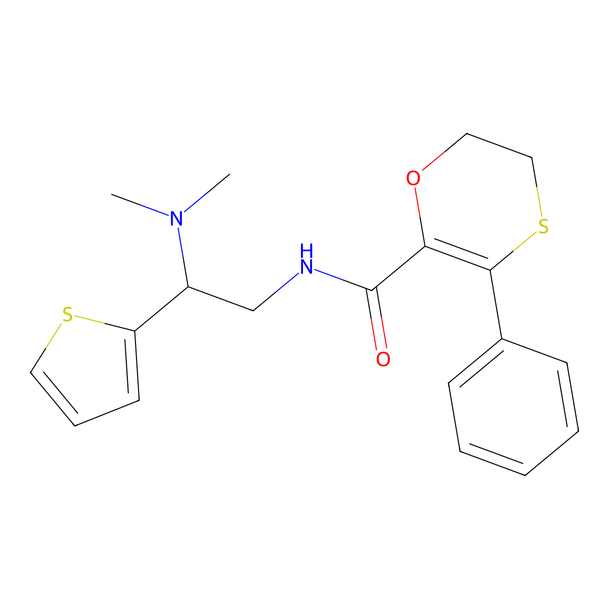 N-[2-(dimethylamino)-2-(thiophen-2-yl)ethyl]-3-phenyl-5,6-dihydro-1,4-oxathiine-2-carboxamide molecular structure, CAS 1018167-37-7