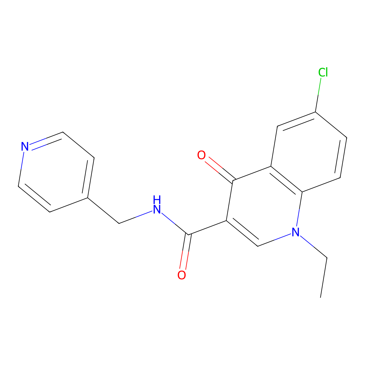 6-chloro-1-ethyl-4-oxo-N-(pyridin-4-ylmethyl)quinoline-3-carboxamide molecular structure, CAS 1018167-71-9