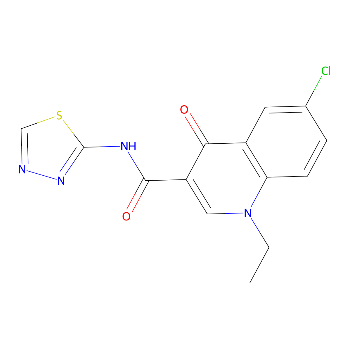 6-chloro-1-ethyl-4-oxo-N-(1,3,4-thiadiazol-2-yl)-1,4-dihydroquinoline-3-carboxamide molecular structure, CAS 1018167-81-1