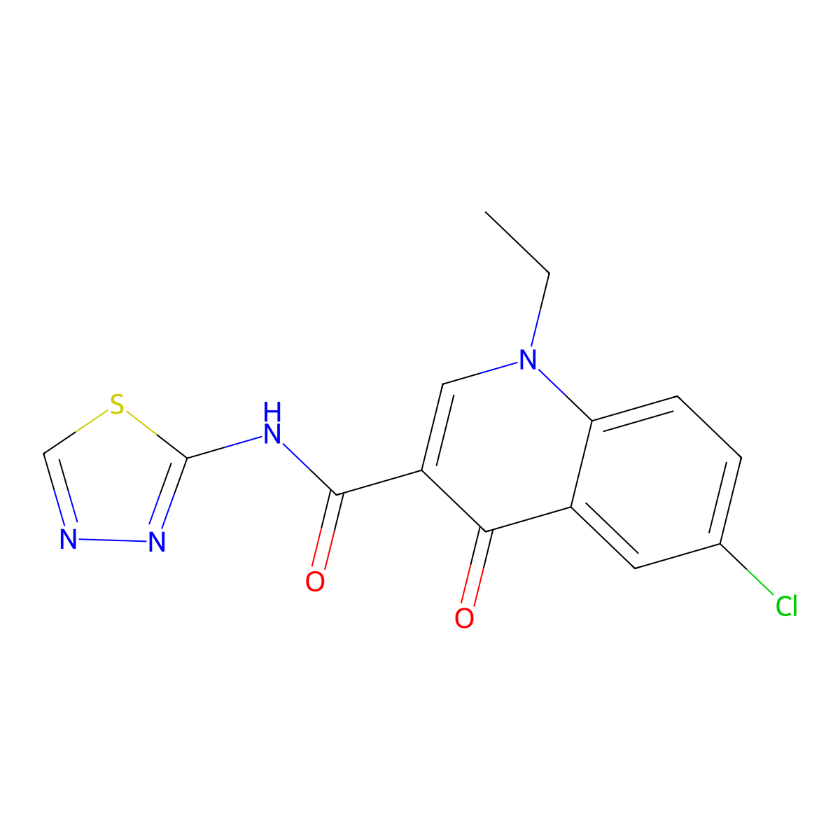 6-chloro-1-ethyl-4-oxo-N-(1,3,4-thiadiazol-2-yl)-1,4-dihydroquinoline-3-carboxamide molecular structure, CAS 1018167-81-1