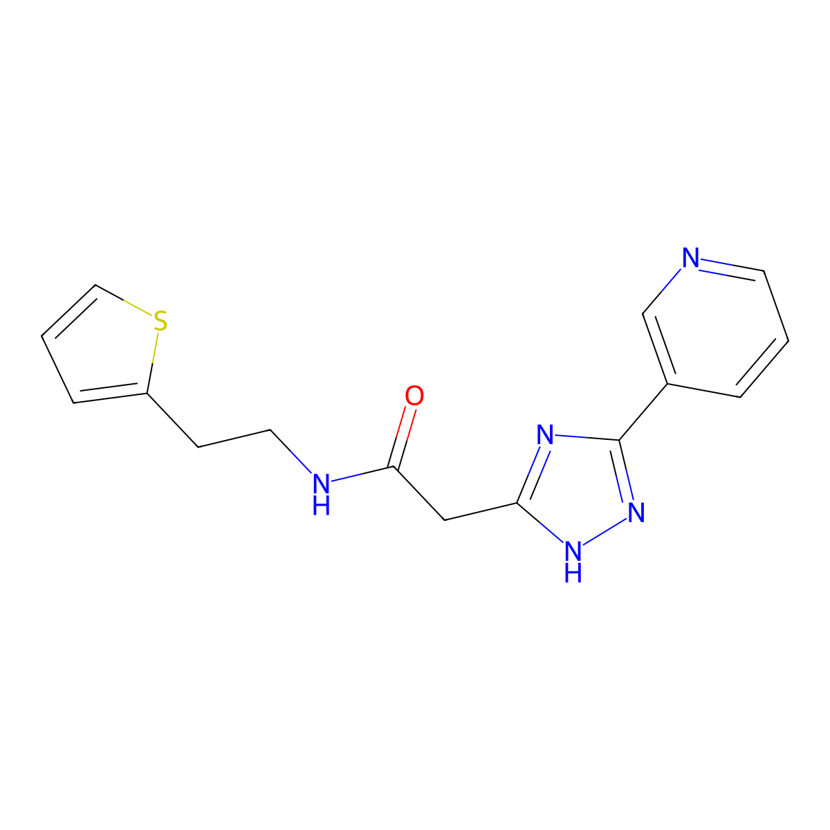 2-[5-(pyridin-3-yl)-1H-1,2,4-triazol-3-yl]-N-[2-(thiophen-2-yl)ethyl]acetamide molecular structure, CAS 1018167-86-6