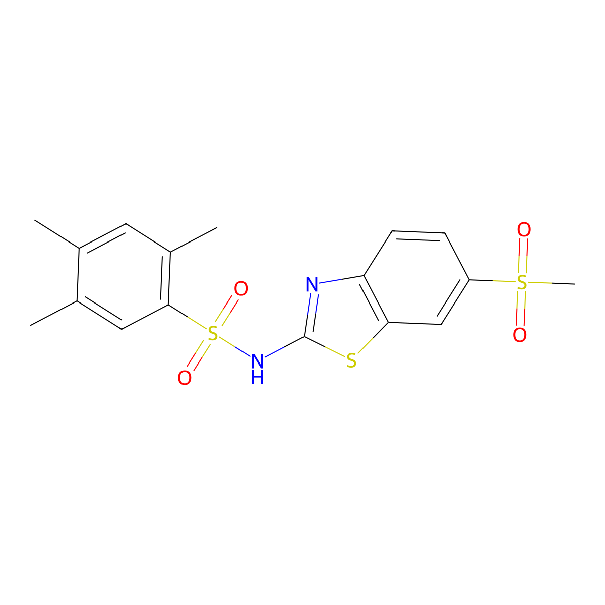 N-(6-methanesulfonyl-1,3-benzothiazol-2-yl)-2,4,5-trimethylbenzene-1-sulfonamide molecular structure, CAS 1018179-41-3
