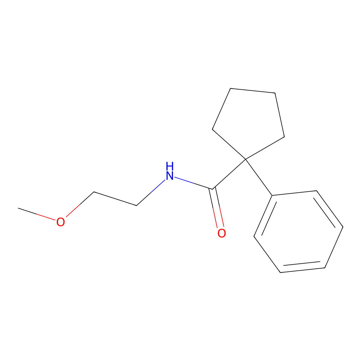 N-(2-methoxyethyl)-1-phenylcyclopentane-1-carboxamide molecular structure, CAS 1018222-06-4