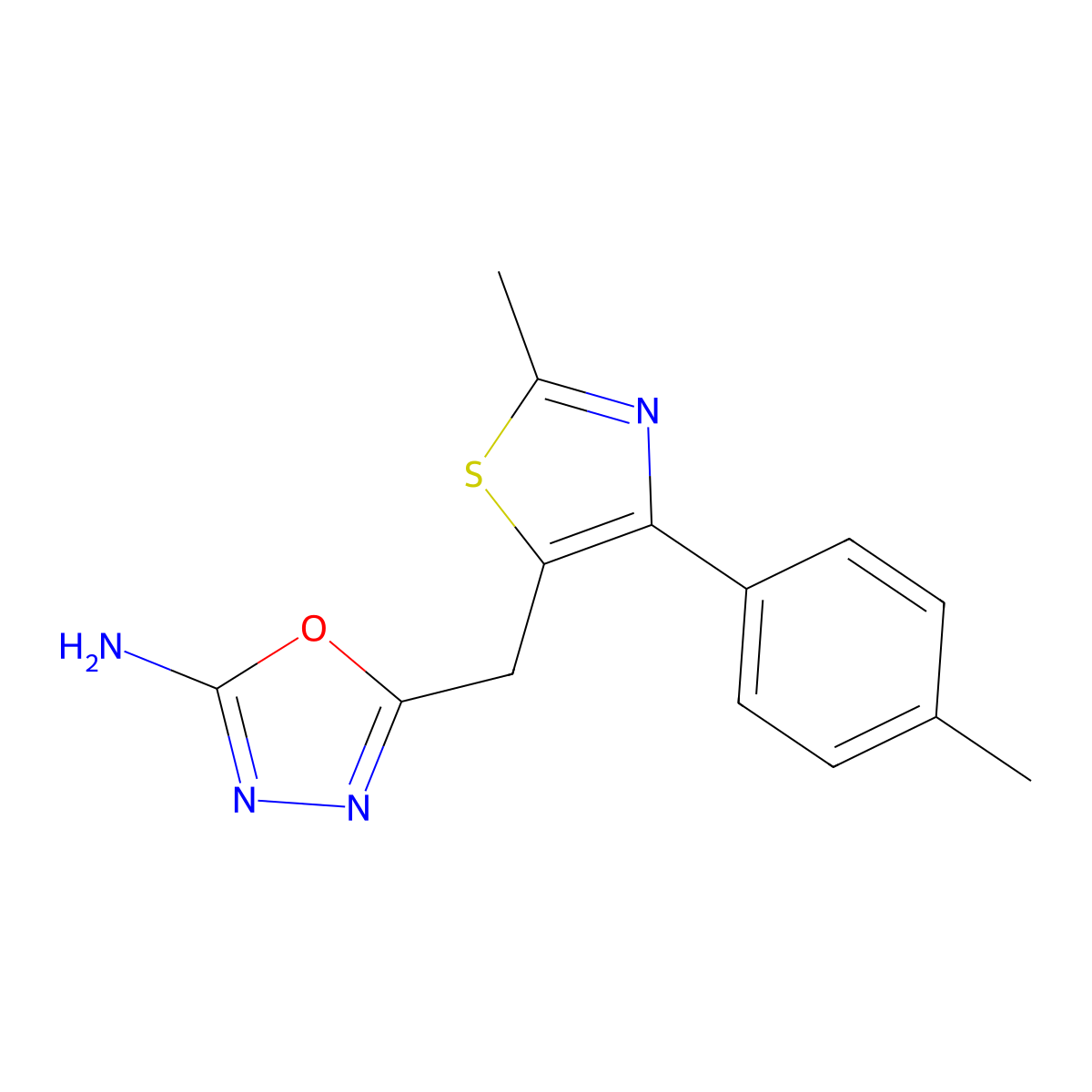 5-((2-Methyl-4-(4-methylphenyl)-1,3-thiazol-5-yl)methyl)-1,3,4-oxadiazol-2-amine molecular structure, CAS 1018239-48-9