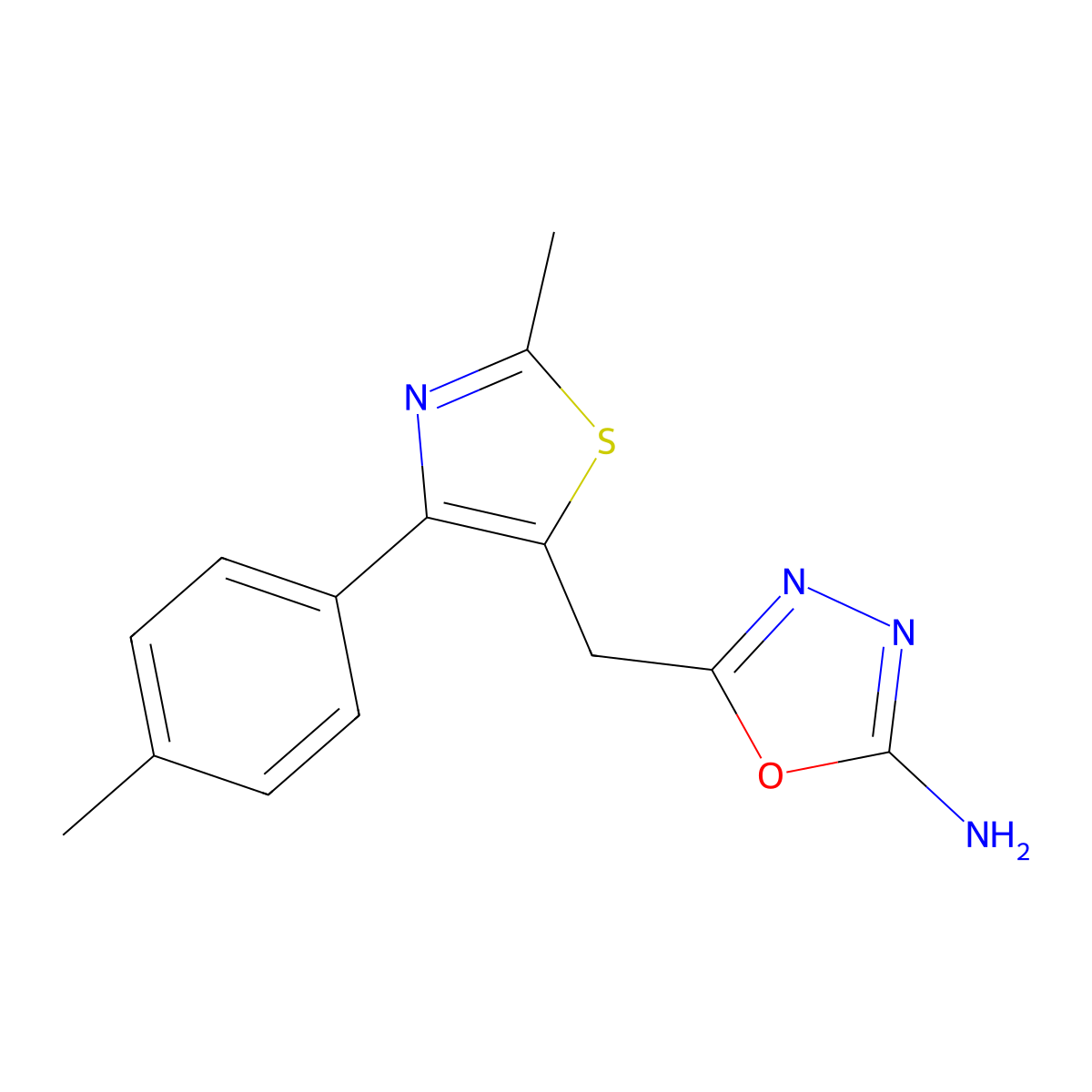 5-((2-Methyl-4-(4-methylphenyl)-1,3-thiazol-5-yl)methyl)-1,3,4-oxadiazol-2-amine molecular structure, CAS 1018239-48-9