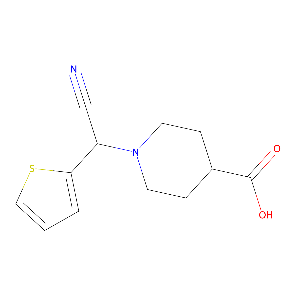 1-[Cyano(thiophen-2-yl)methyl]piperidine-4-carboxylicacid molecular structure, CAS 1018244-80-8