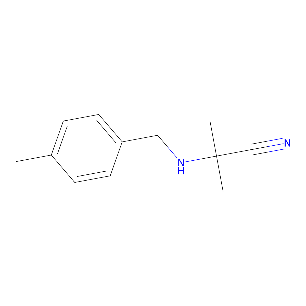 2-Methyl-2-{[(4-methylphenyl)methyl]amino}propanenitrile molecular structure, CAS 1018265-76-3