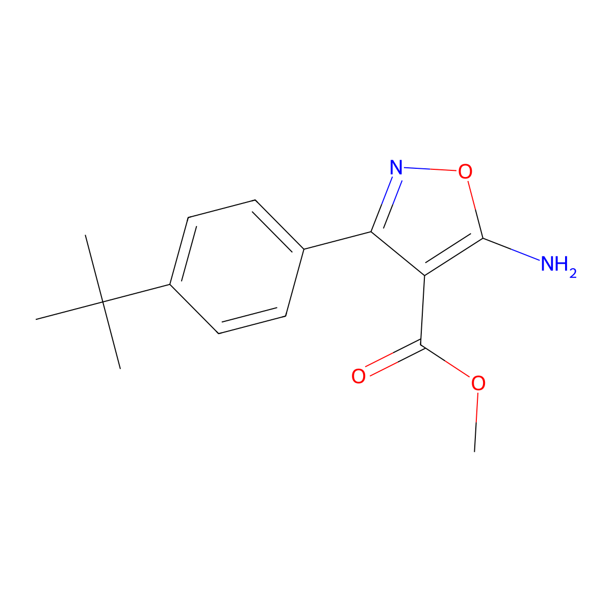 5-Amino-3-(4-tert-butyl-phenyl)-isoxazole-4-carboxylic acid methyl ester molecular structure, CAS 1018297-53-4