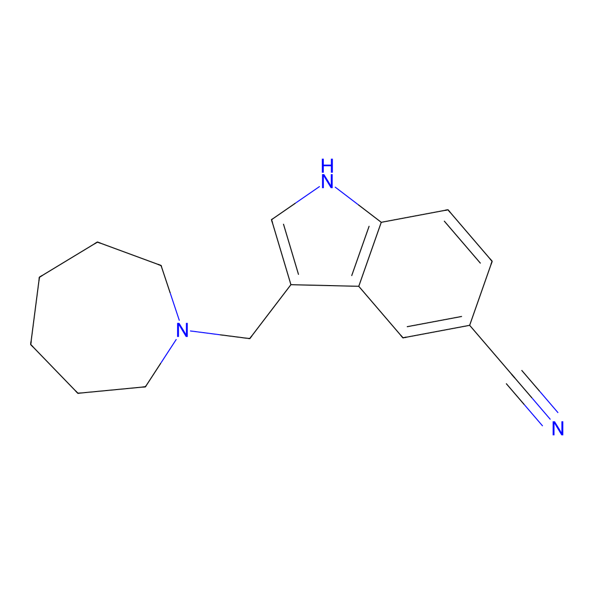Indole-5-carbonitrile, 3-(hexahydro-1H-azepinylmethyl)- molecular structure, CAS 101831-76-9