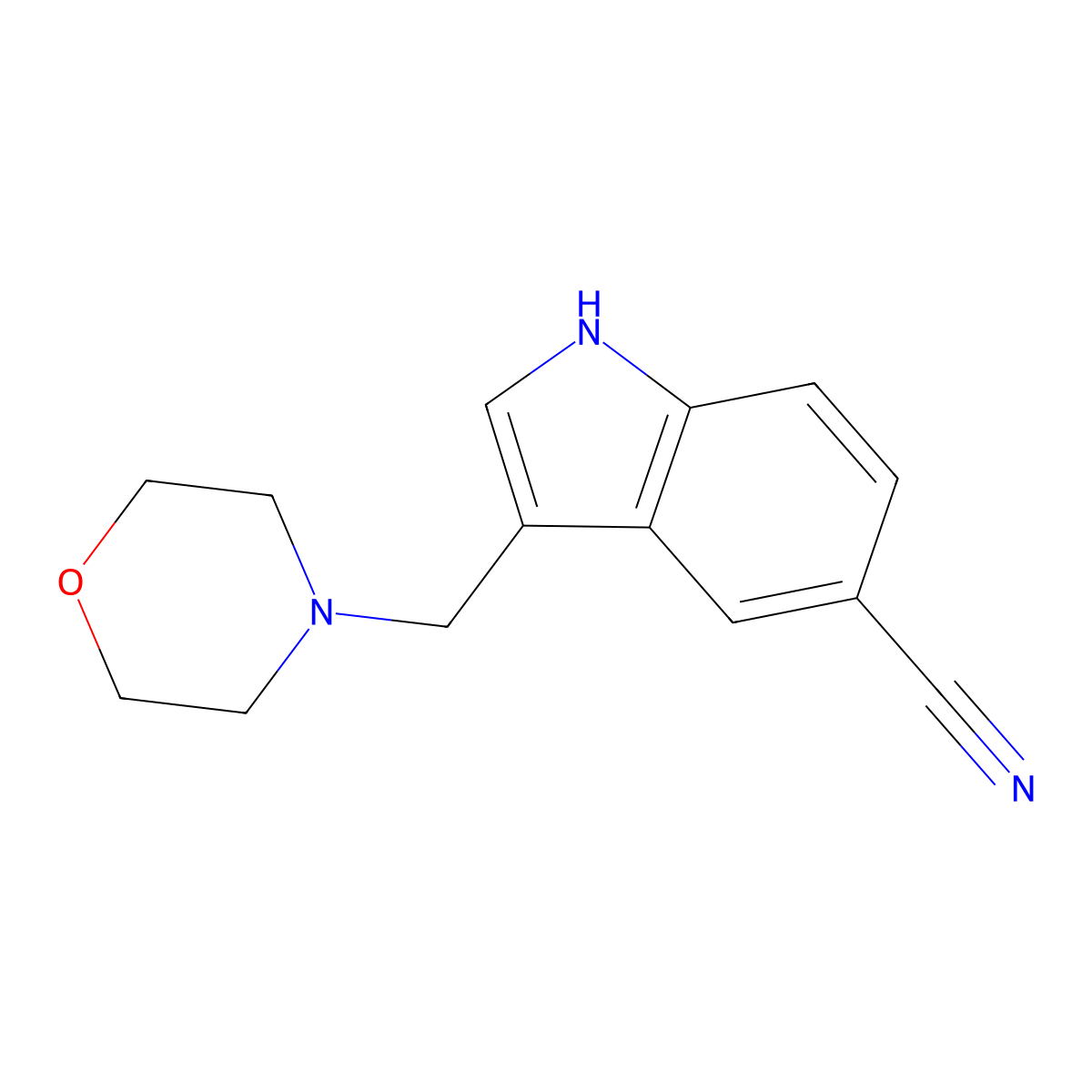 Indole-5-carbonitrile, 3-(morpholinomethyl)- molecular structure, CAS 101831-79-2
