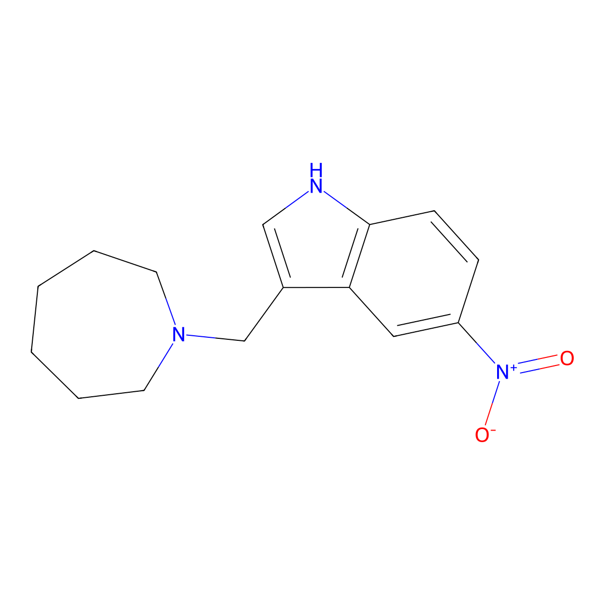 Indole, 3-(hexahydro-1H-azepin-1-yl)methyl-5-nitro- molecular structure, CAS 101831-95-2