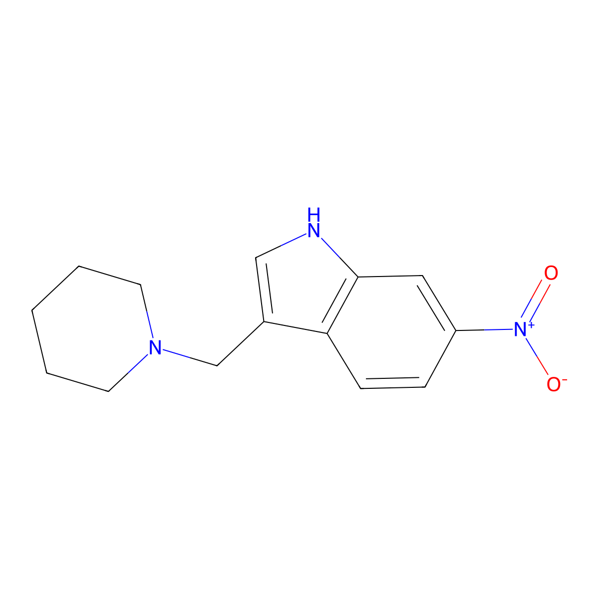 Indole, 6-nitro-3-(piperidinomethyl)- molecular structure, CAS 101832-09-1