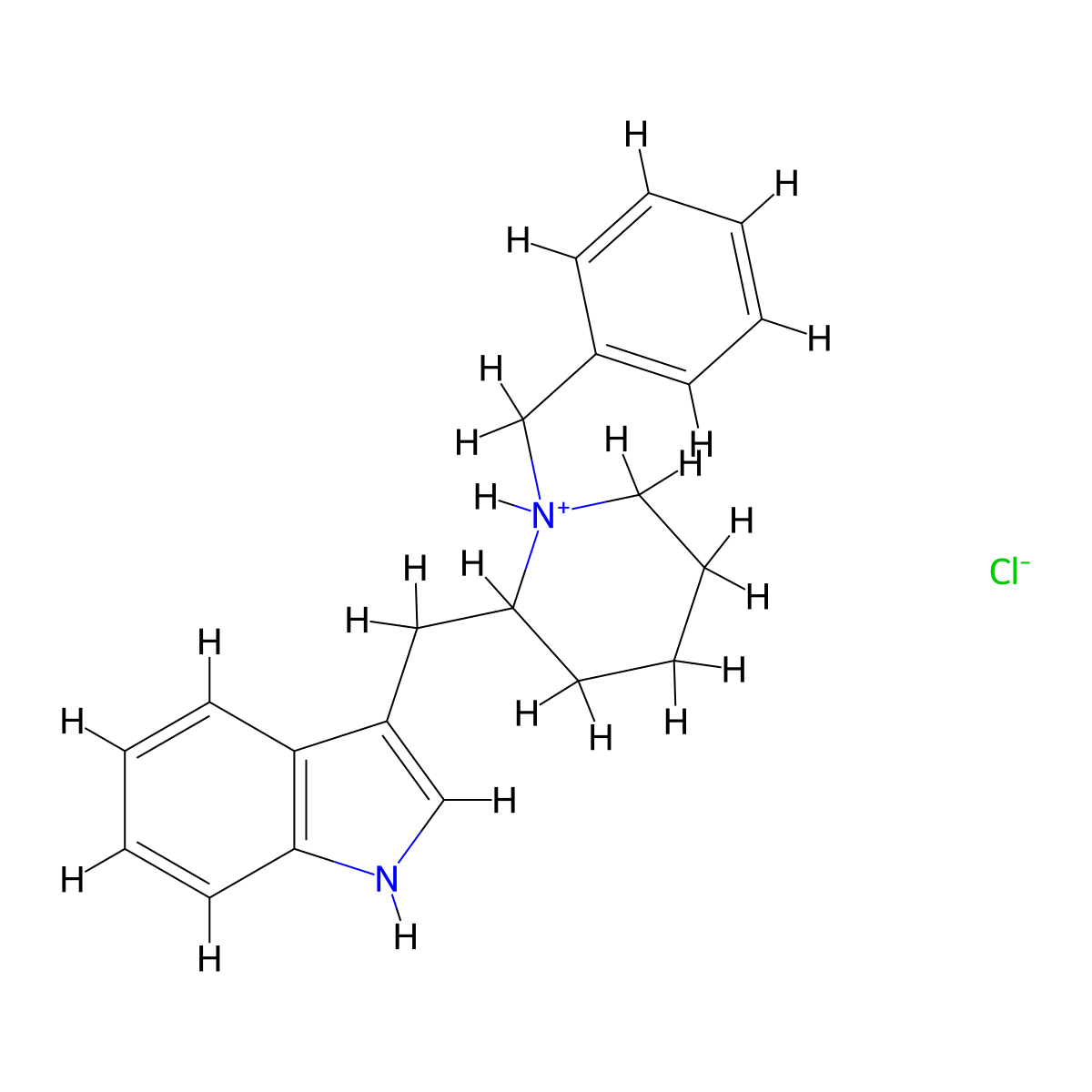 1H-Indole, 3-((1-(phenylmethyl)-2-piperidinyl)methyl)-, hydrochloride (1:1) molecular structure, CAS 101832-91-1