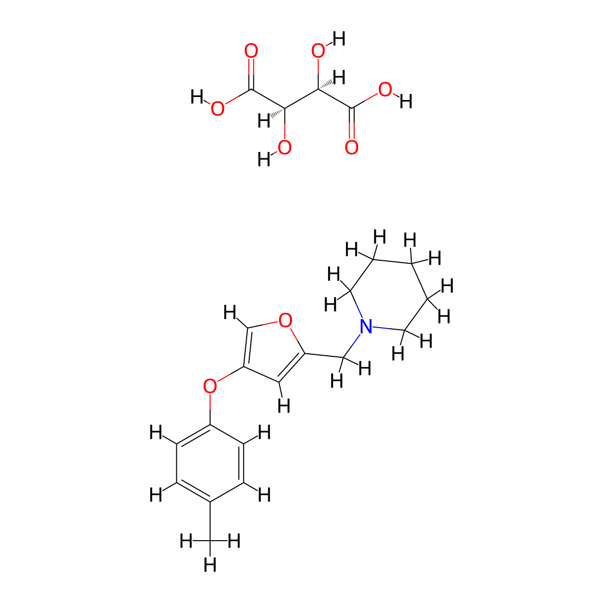 Furan, 2-(1-piperidinomethyl)-4-(p-methylphenoxy)-, tartrate molecular structure, CAS 101833-20-9