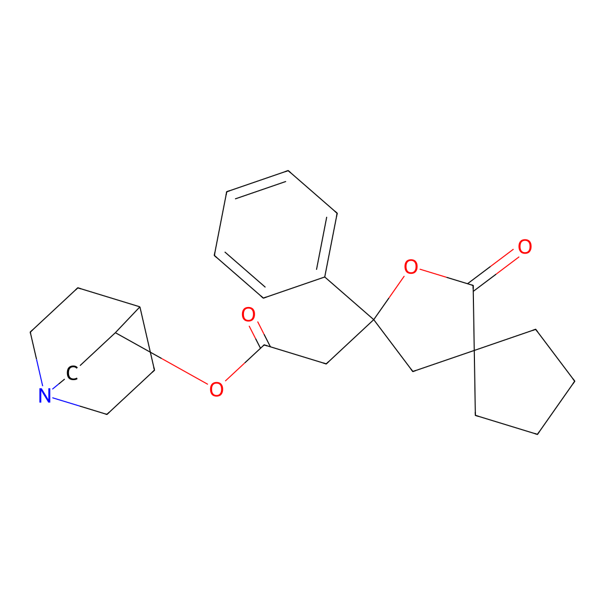2-Oxaspiro(4.4)nonane-3-acetic acid, 1-oxo-3-phenyl-, 3-quinuclidinyl ester molecular structure, CAS 101834-44-0