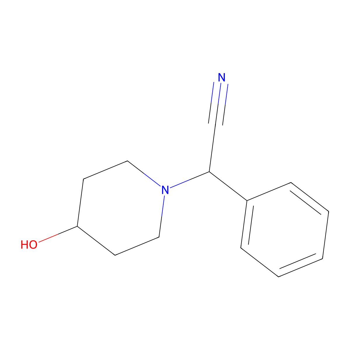 2-(4-Hydroxypiperidin-1-YL)-2-phenylacetonitrile molecular structure, CAS 1018437-11-0