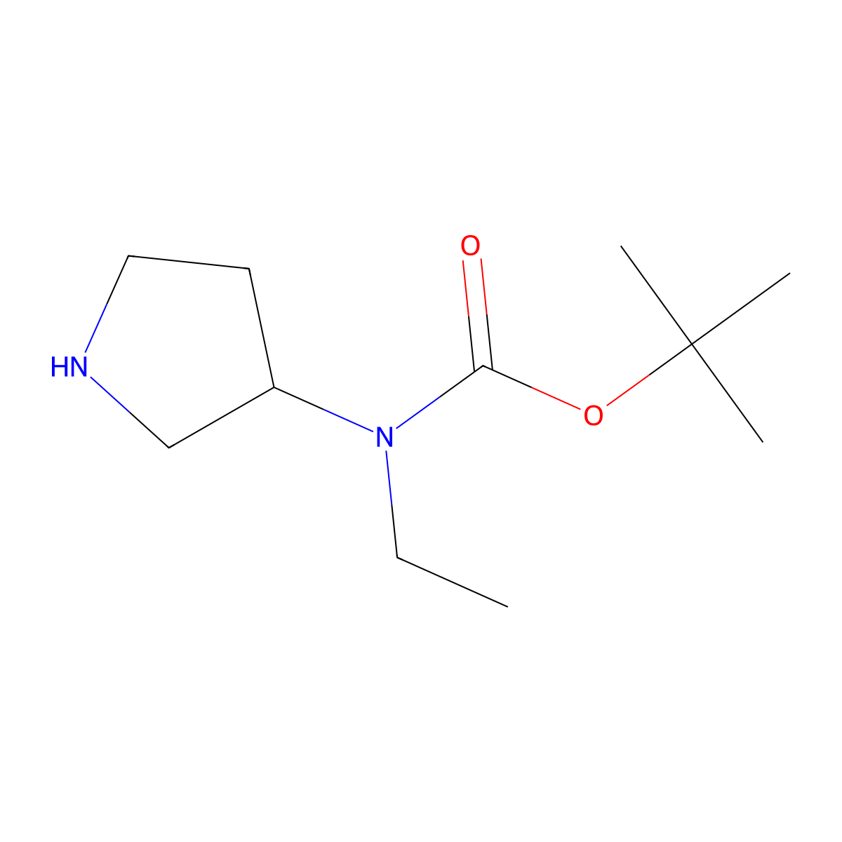 Ethyl-(R)-pyrrolidin-3-yl-carbamic acid tert-butyl ester molecular structure, CAS 1018443-37-2
