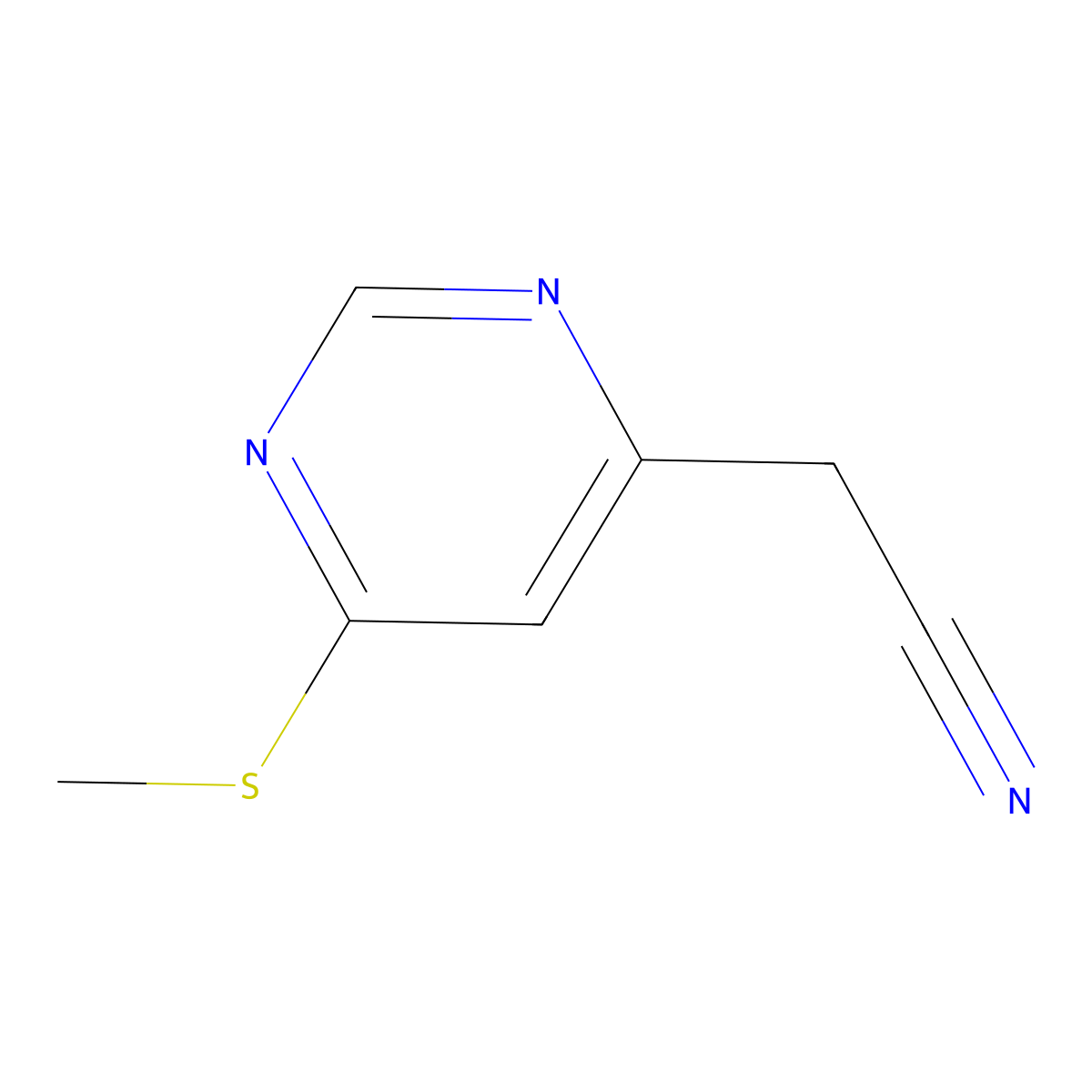 2-[6-(Methylsulfanyl)pyrimidin-4-yl]acetonitrile molecular structure, CAS 1018473-06-7