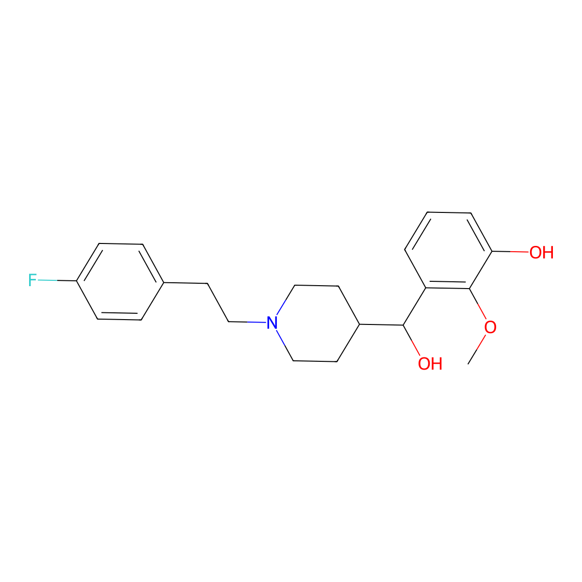 (R)-(+)-alpha-(3-Hydroxy-2-methoxyphenyl)-1-[2-(4-fluoro-phenyl)ethyl]-4-piperidine methanol molecular structure, CAS 1018473-89-6