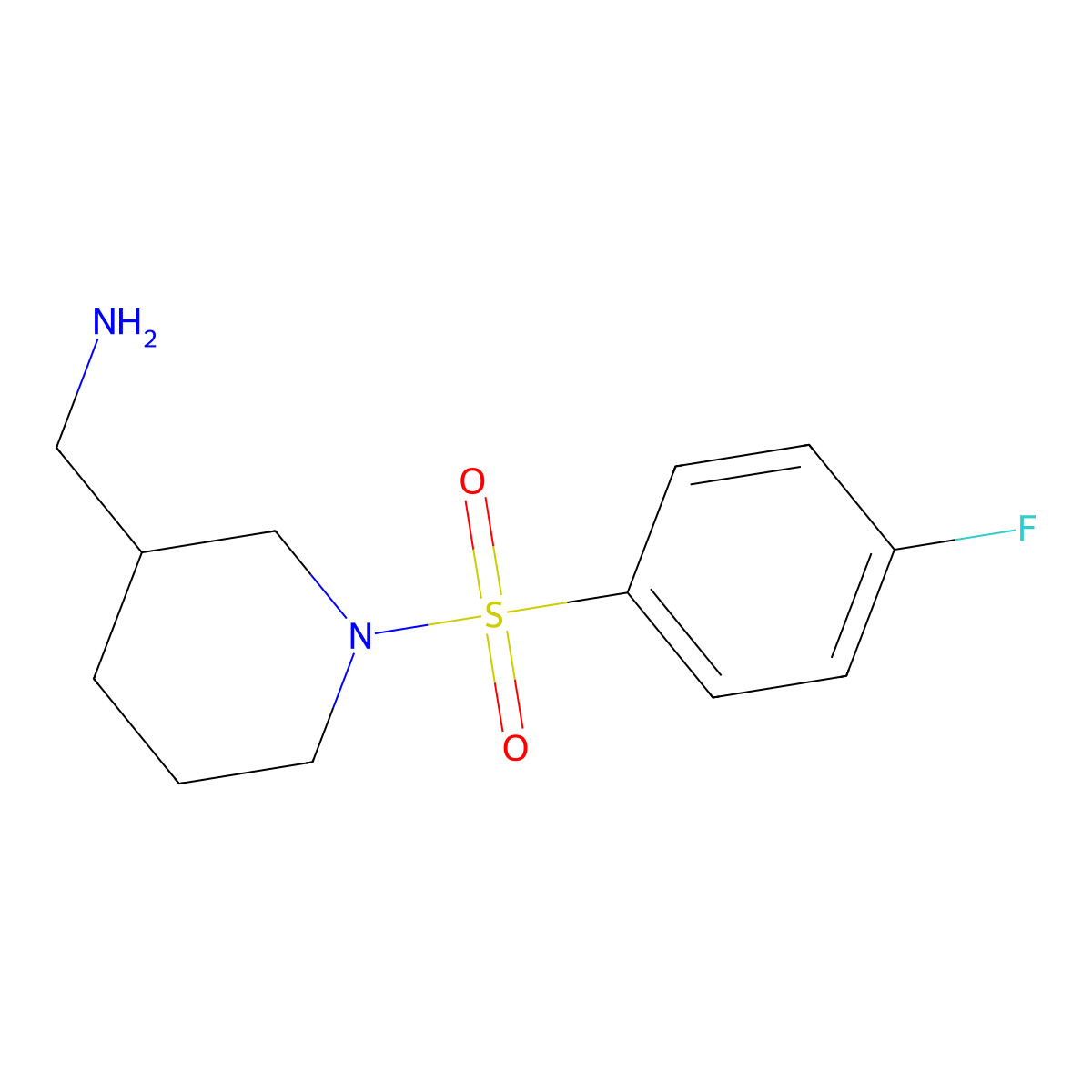 [1-(4-Fluorophenyl)sulfonylpiperidin-3-yl]methanamine molecular structure, CAS 1018506-38-1