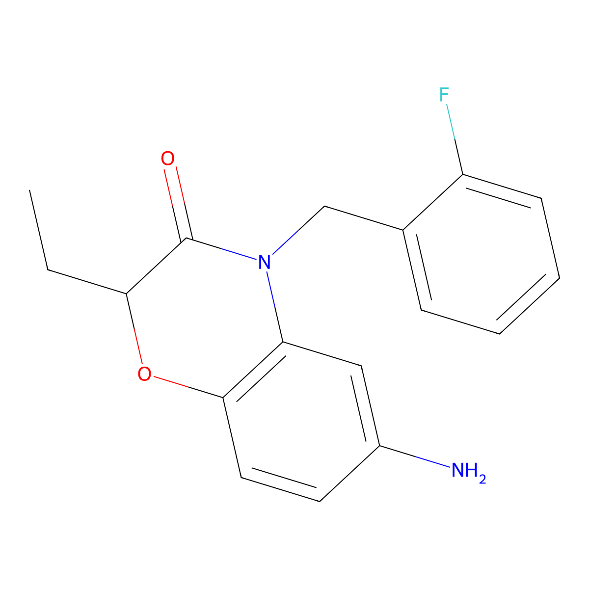 6-amino-2-ethyl-4-[(2-fluorophenyl)methyl]-3,4-dihydro-2H-1,4-benzoxazin-3-one molecular structure, CAS 1018509-92-6
