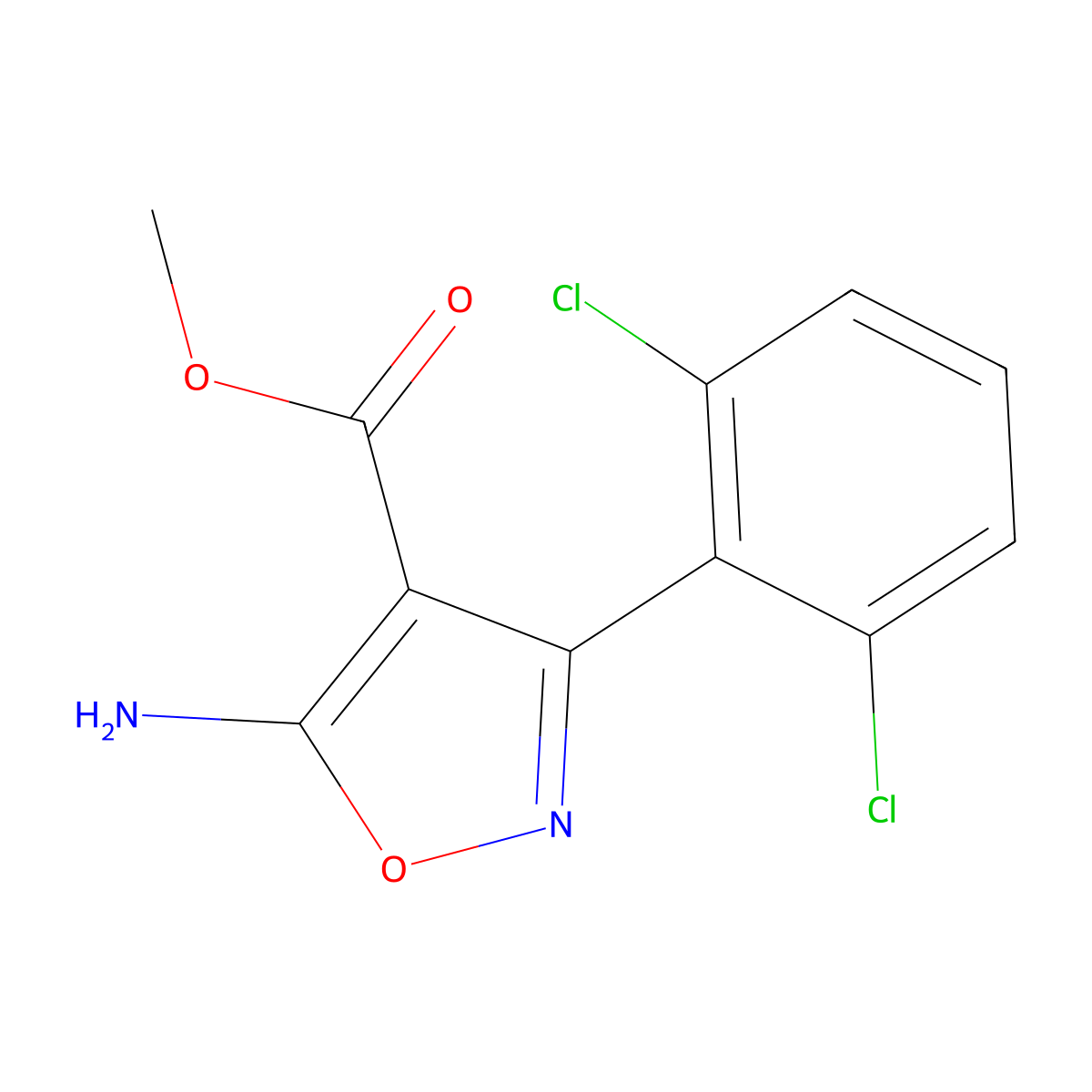 Methyl 5-amino-3-(2,6-dichlorophenyl)-1,2-oxazole-4-carboxylate molecular structure, CAS 1018520-14-3