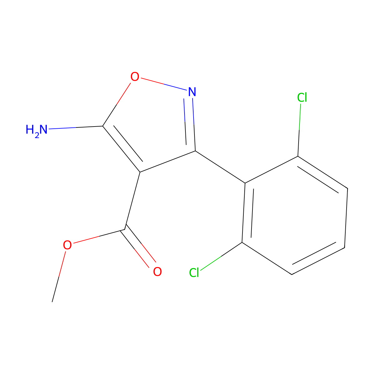 Methyl 5-amino-3-(2,6-dichlorophenyl)-1,2-oxazole-4-carboxylate molecular structure, CAS 1018520-14-3