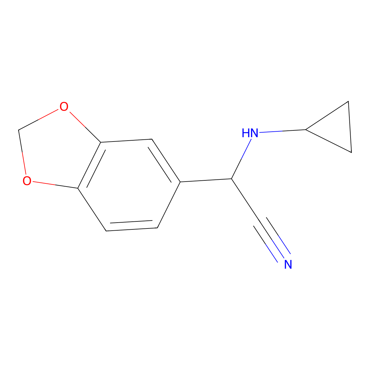2-(2H-1,3-benzodioxol-5-yl)-2-(cyclopropylamino)acetonitrile molecular structure, CAS 1018534-03-6