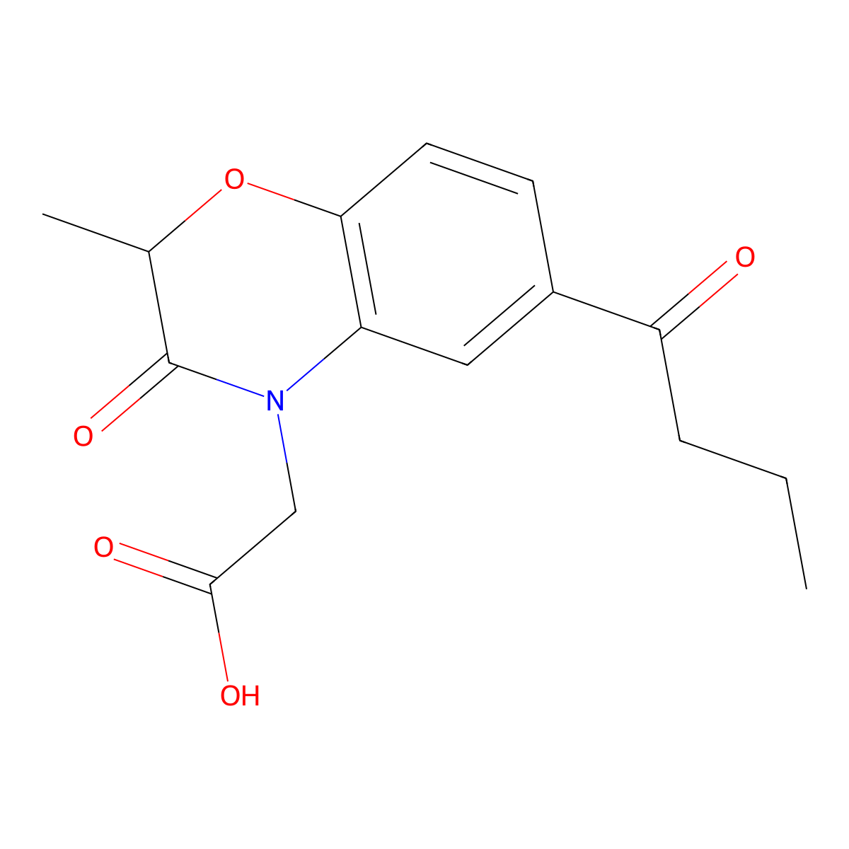 2-(6-butanoyl-2-methyl-3-oxo-3,4-dihydro-2H-1,4-benzoxazin-4-yl)acetic acid molecular structure, CAS 1018536-75-8