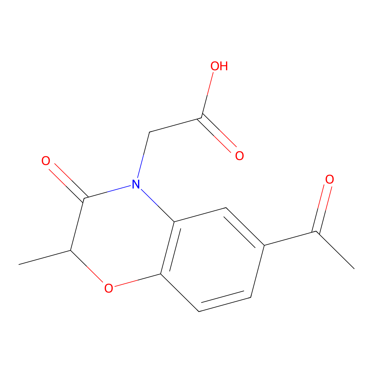2-(6-acetyl-2-methyl-3-oxo-3,4-dihydro-2H-1,4-benzoxazin-4-yl)acetic acid molecular structure, CAS 1018563-21-7
