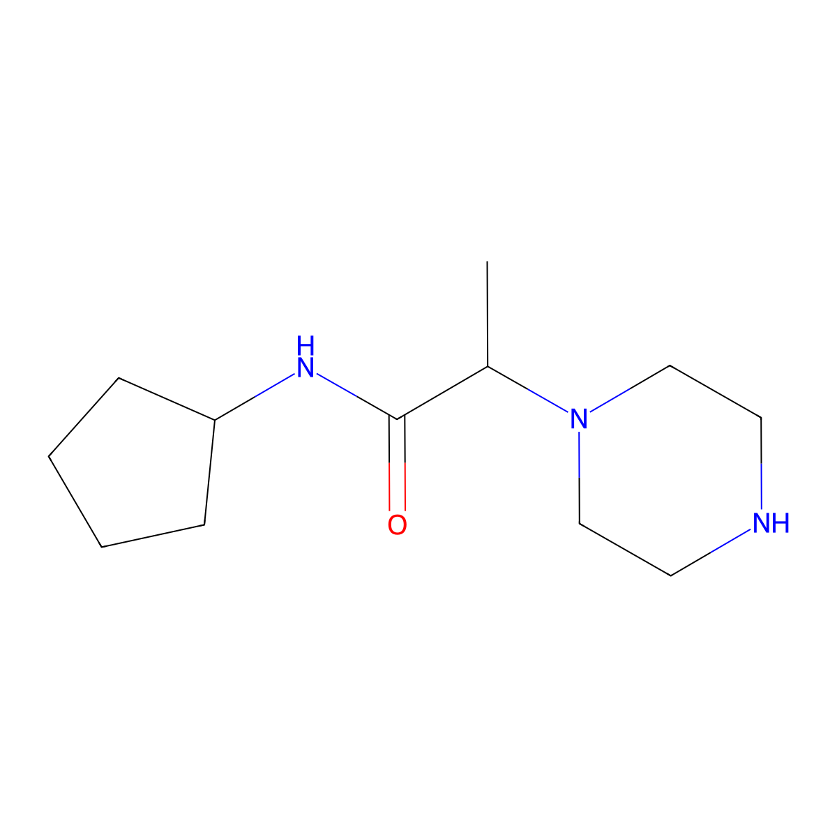 N-cyclopentyl-2-(piperazin-1-yl)propanamide molecular structure, CAS 1018568-87-0
