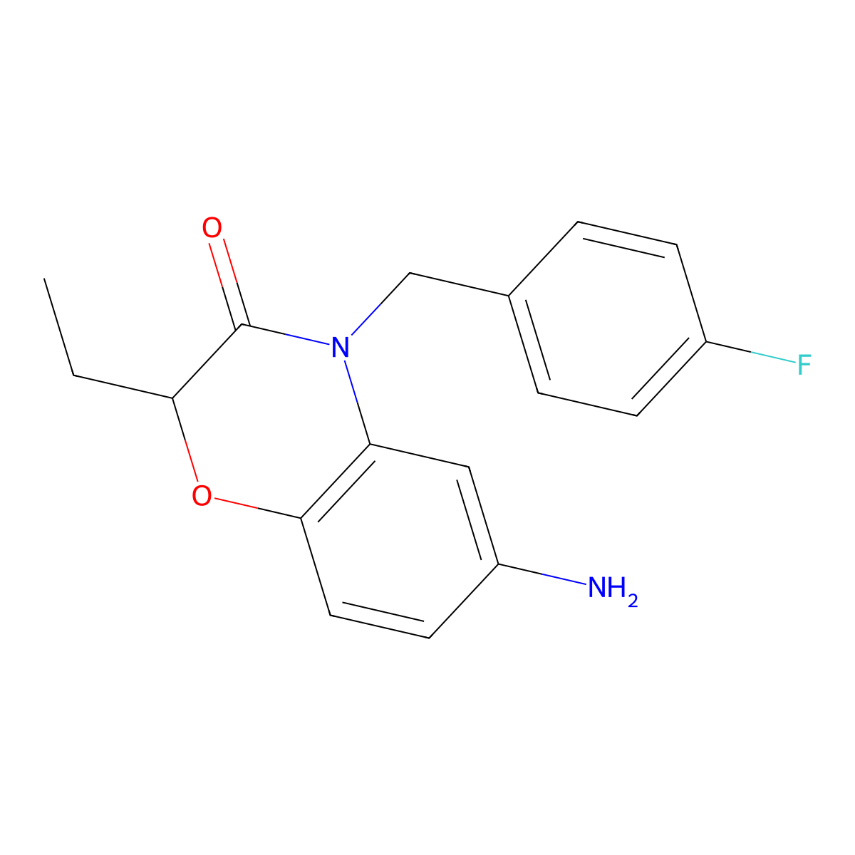 6-amino-2-ethyl-4-[(4-fluorophenyl)methyl]-3,4-dihydro-2H-1,4-benzoxazin-3-one molecular structure, CAS 1018576-63-0