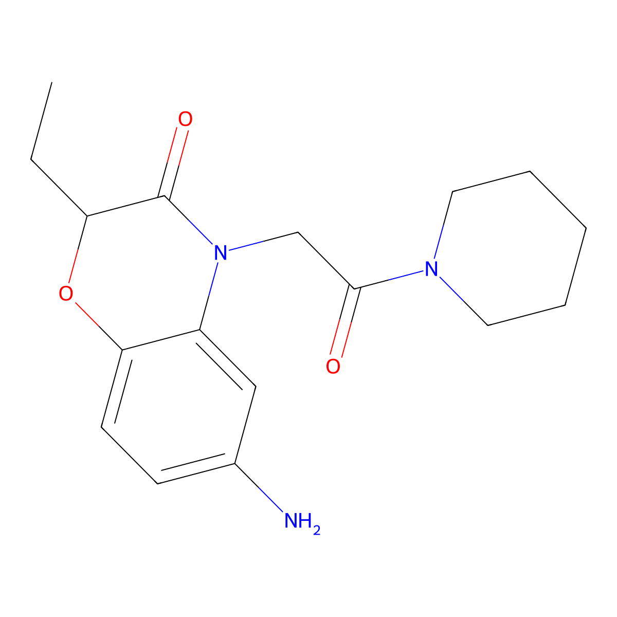 6-amino-2-ethyl-4-[2-oxo-2-(piperidin-1-yl)ethyl]-3,4-dihydro-2H-1,4-benzoxazin-3-one molecular structure, CAS 1018576-75-4